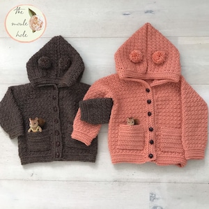 Honey Bear Crochet Hoodie Pattern: Unisex Baby Sweater (PDF Pattern)