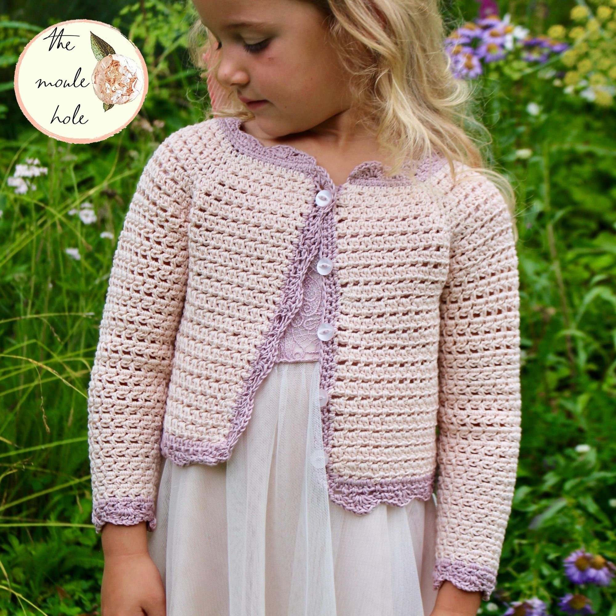 Abbie Cropped Cardigan in Baby Pink | Size Small | Acrylic/Nylon | American Threads