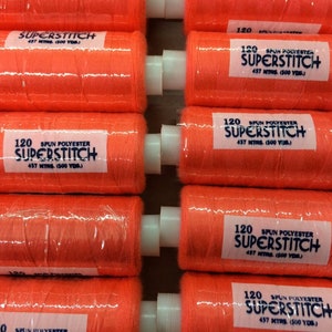 Superstitch 500 yards Single Reel Sewing Machine Polyester Thread  Flo Orange (y68)