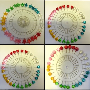 Plastic Headed Extra Long Pins - Assorted Colours - Hearts-Stars-Daisy