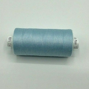 May include: A light blue thread spool, with the text "RBFU 2340" on one end and "Is Moon 120" on the other. The thread is neatly wound. The background is plain white.
