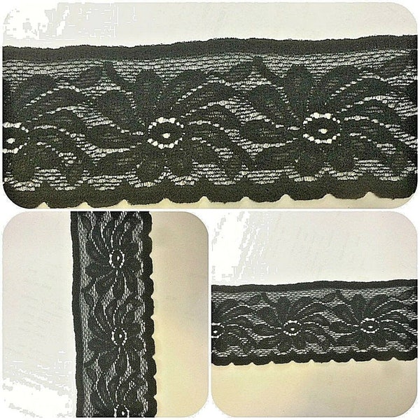 Black Stretch Soft Nottingham Lace 6cm Trim Sew Lingerie