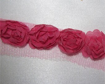 Cerise Rose Bud Trim By The Metre - 8 Colours