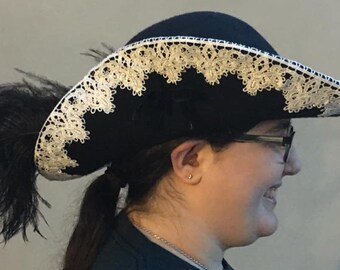 Black Cavalier Hat - felt and lace hat