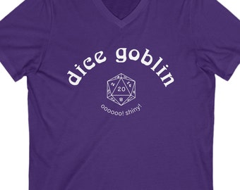 Shiny Dice Goblin Unisex Jersey Short Sleeve V-Neck Tee Funny, gift for table-top gamer, gift for nerd, gift for gamer