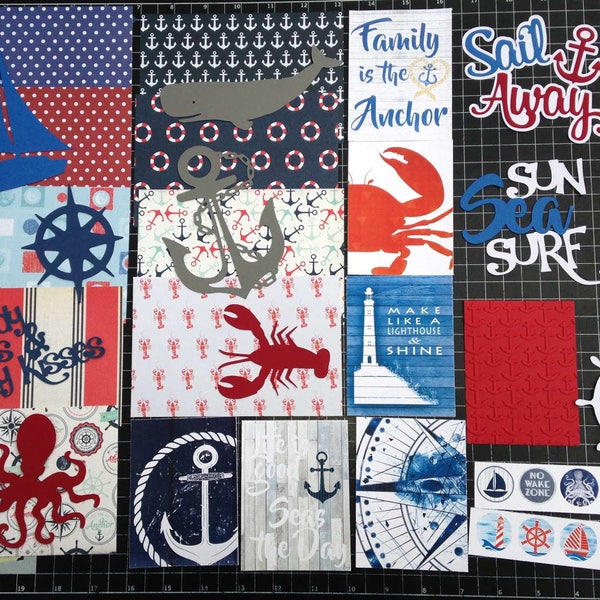 Nautical Scrapbook Kit, Nautical scrapbook Paper, die cuts, Scrapbooking, lighthouse, beach, vacation, Project Life, planner, stickers