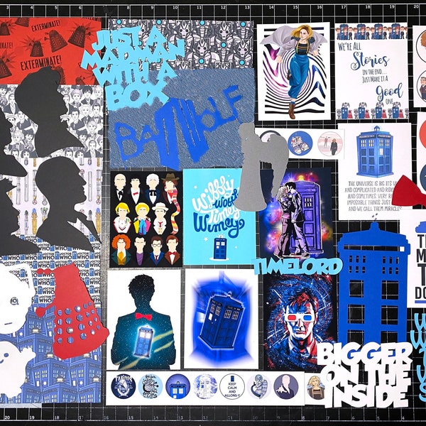 Doctor Who Scrapbook Kit, Timelord, Scrapbook paper, die cuts, planner, Project Life, Tennant, Capaldi, TARDIS,  Jodie Whittaker