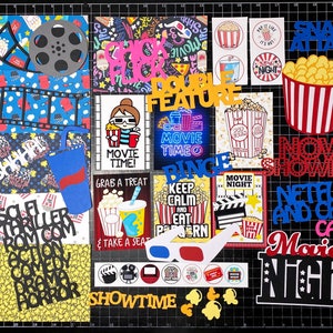 MOVIE NIGHT Scrapbook Kit! Scrapbook paper, Project Life, planners, die cuts, Movie Marathon, Movie party decor, popcorn, Decorations