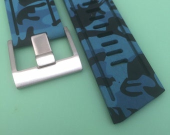 Vintage Iconic Style Retro Blue Camouflage Silicone Rubber Diver Watch Strap - For Your Omega Etc Diver