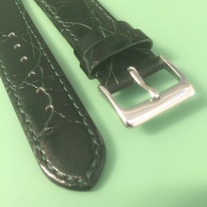 Vintage Style Grünes Leder Krokodilkorn Uhrenarmband - 12mm - 20mm - Geliefert mit Edelstahl & GP Schnallen + Federstege