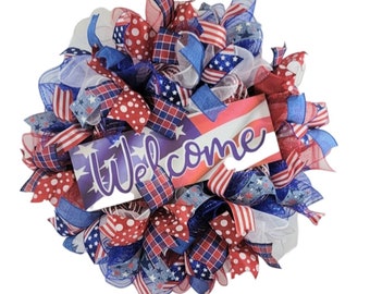 Patriotic Welcome Wreath: 4th of July Front Door Decor