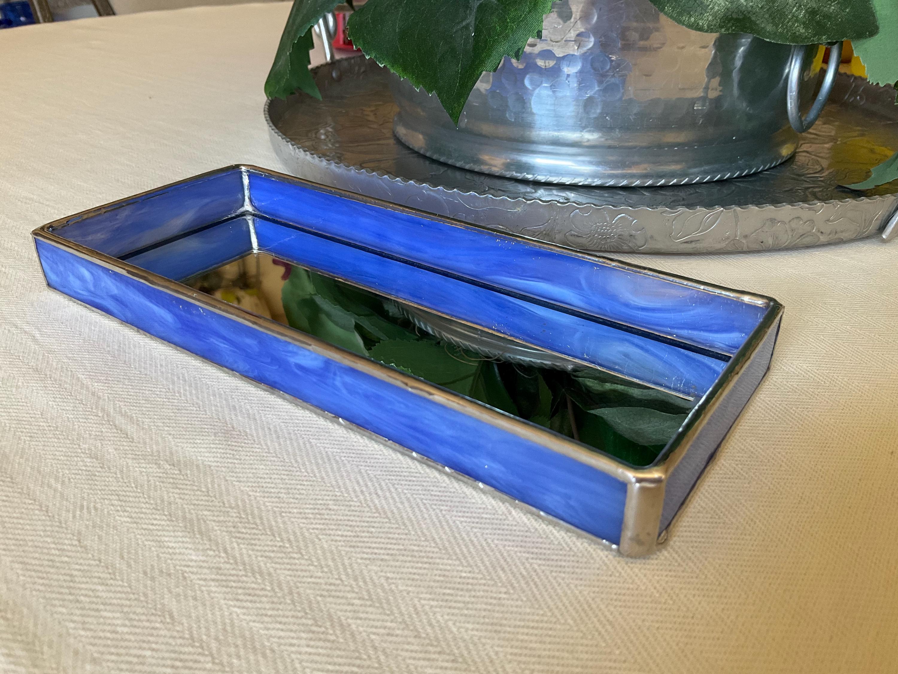 Stained Glass Blue Tray with Mirror Jewelry tray