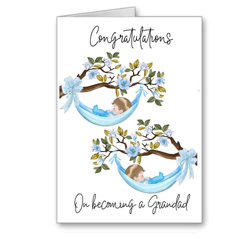 Congratulations on becoming a grandad card Twins boys baby supplied with envelope image 1