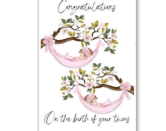 Congratulations on Birth of your twins card Girls baby (supplied with envelope )