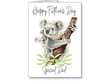 Koala Father Father's Day Card dad and baby (supplied with envelope )