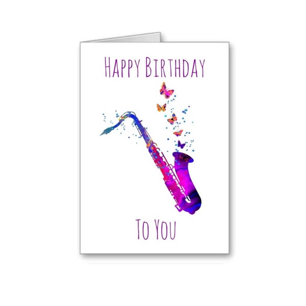 Saxaphone Happy Birthday Card Dance Watercolour effect musical instrument