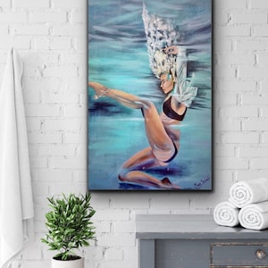 Underwater Painting Contemporary Decor. Coastal Decor, Modern Beach Decor.