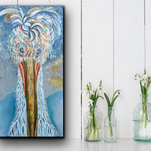 Funky Whimsical Pelican canvas print . Colorful Whimsical  Pelican painting.  Beach Decor. Coastal decor Funky wall art large coastal art.