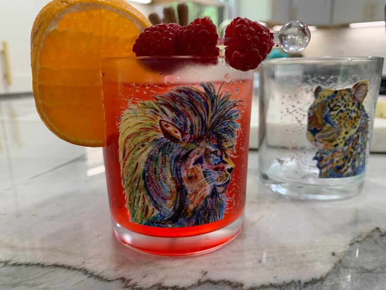 Colorful Lion and Cheetah Glassware. Mary Sisson Art, Original Painting ...