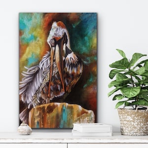 Pelican painting.  Beach Decor.  Coastal Decor  Wall Art.  Pelican painting. Whimsical