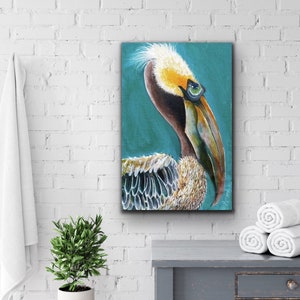 Pelican Print. Whimsical Pelican Art. Coastal Pelican.  Colorful Beach Art