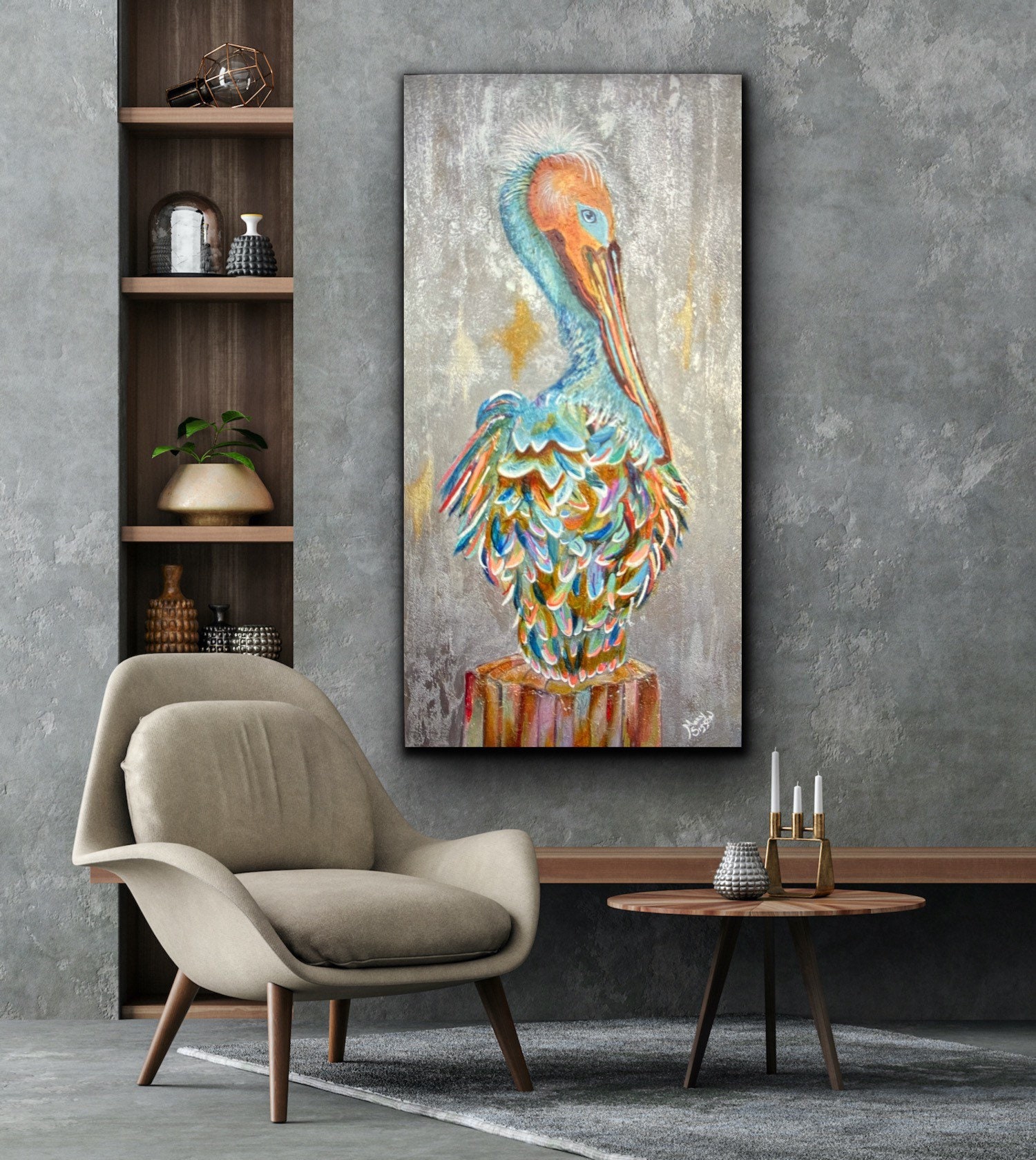 Pelican Print Coastal Whimsical Colorful Pelican Beach Decor - Etsy