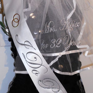 Anniversary Set, Sash & Veil Set, Renewal of Vows, Bride To Be + Bridal Shower Set, PERSONALIZED By Val's Veils