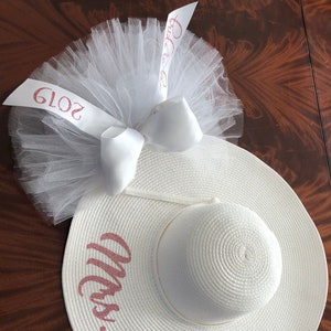 Sun Hat, White Sun Hat, Straw Hat, Personalized Straw Hat, Cruise Hat, Beach Hat, Straw Beach Hat-Matching Booty Veils avail.