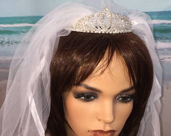 Bachelorette Party Veil, Monogrammed Veil, Bridal Shower Veil, Bachelorette Veil, with optional tiara By Val's Veils