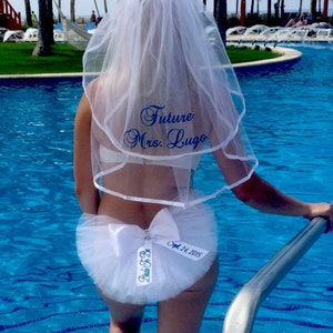 Bachelorette Bikini Veil, Booty Veil, (SPARKLING), -  PERSONALIZED - Buy individually or as a Set