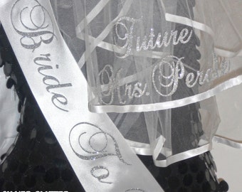 Bachelorette Party Sash, Bridal Shower Sash, Future Mrs. Sash. Buy individually or save with a Set, PERSONALIZED .By Val's Veils