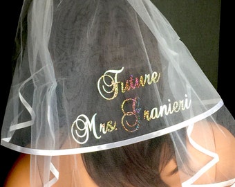 Bridal Veil, PERSONALIZED ,Monogrammed Veil, Bridal Shower Veil, Hen Party,Engagement Announcement Veil By Val's Veils