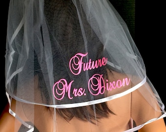 Bridal Veil, Hen Party Veil, Bachelorette Veil, Wedding Veil PERSONALIZED Monogrammed Veil, Bride To Be Veil - SHINY, By Val's Veils