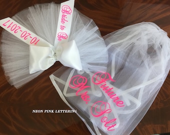 Bachelorette Veil, Bridal Shower Veil,  Buy individually or as a Set. PERSONALIZED by Val's Veils