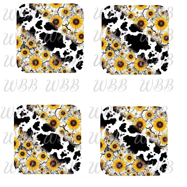 Cowhide and sunflower square coaster transfer - sublimation transfer ready to press