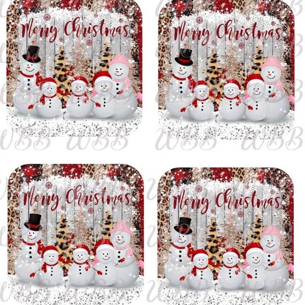 Merry Christmas snowman square coaster transfer - sublimation transfer ready to press