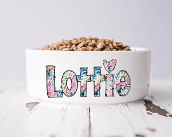Ceramic Dog or Cat Feeding Bowl, Personalised Small pet Feeding Bowl, Colourful Printed Design, Rabbit, Guinea Pig, Hamster etc