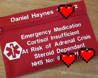 Emergency Medication Bag,Medical Alert, Medication Carrier, SOS Emergency Pack, Emergency Medication Holder, Addisons, Epipen case