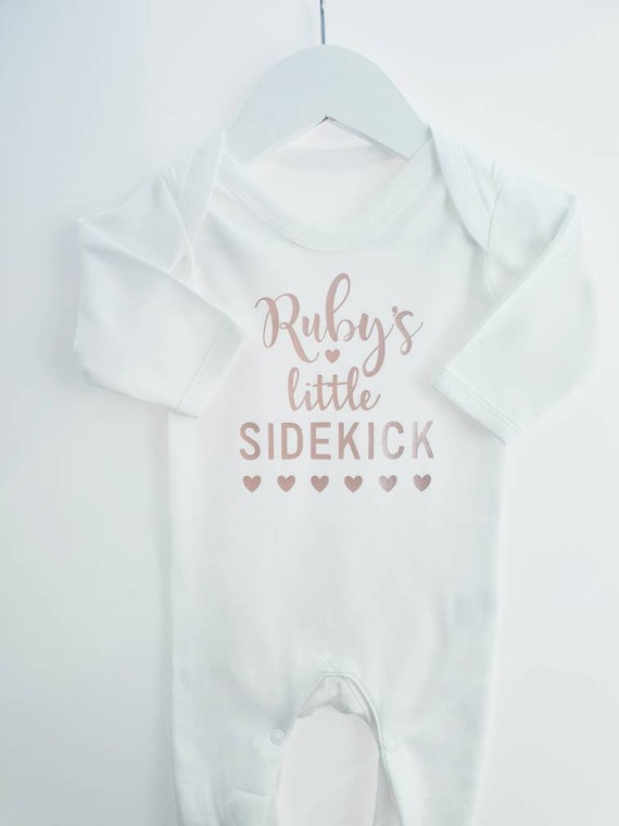 Little Sister Baby Grow, Personalised Sleep Suit, Name of Your