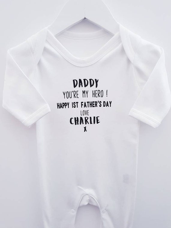 Custom Our first Father/'s day white long rompersuit baby grow bodysuit fathers