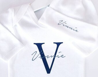 Personalised Baby Grow and Matching Hat, Sleep Suit, Monogram and Name, All In One, Coming Home Outfit, New Baby Gift, Newborn, Coming Home
