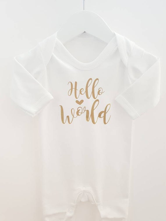 hello world baby sleepsuit