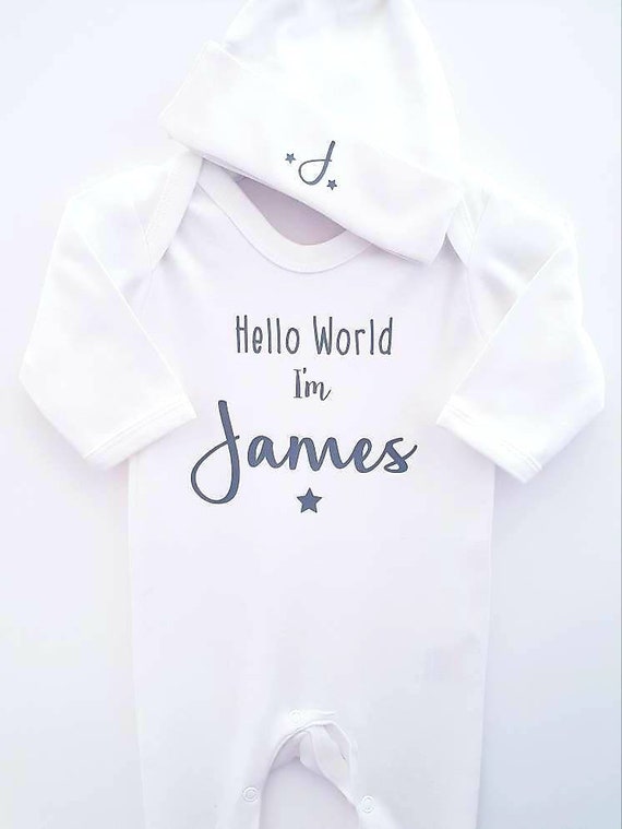 personalised baby grow and hat