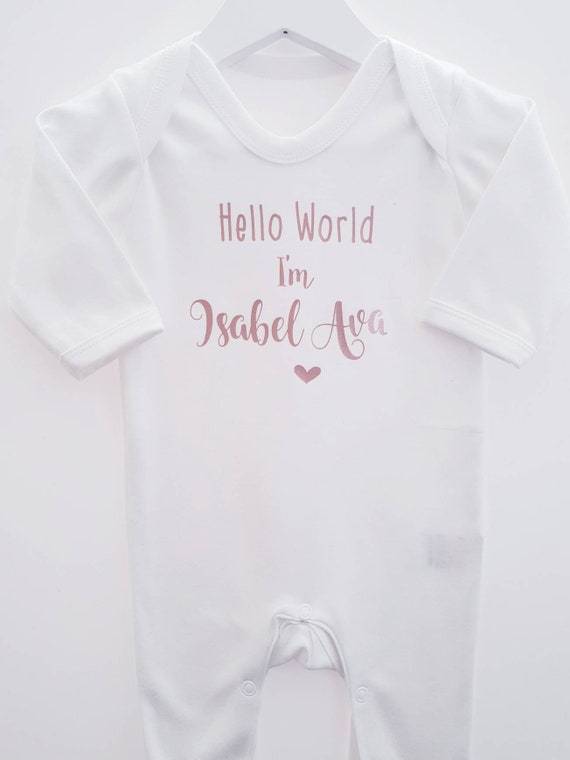 hello world personalised baby grow