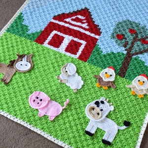 Crochet pattern- Farmhouse blanket- Crochet countryside blanket- Farm animal appliques blanket- INSTANT DOWNLOAD PDF- Baby blanket pattern