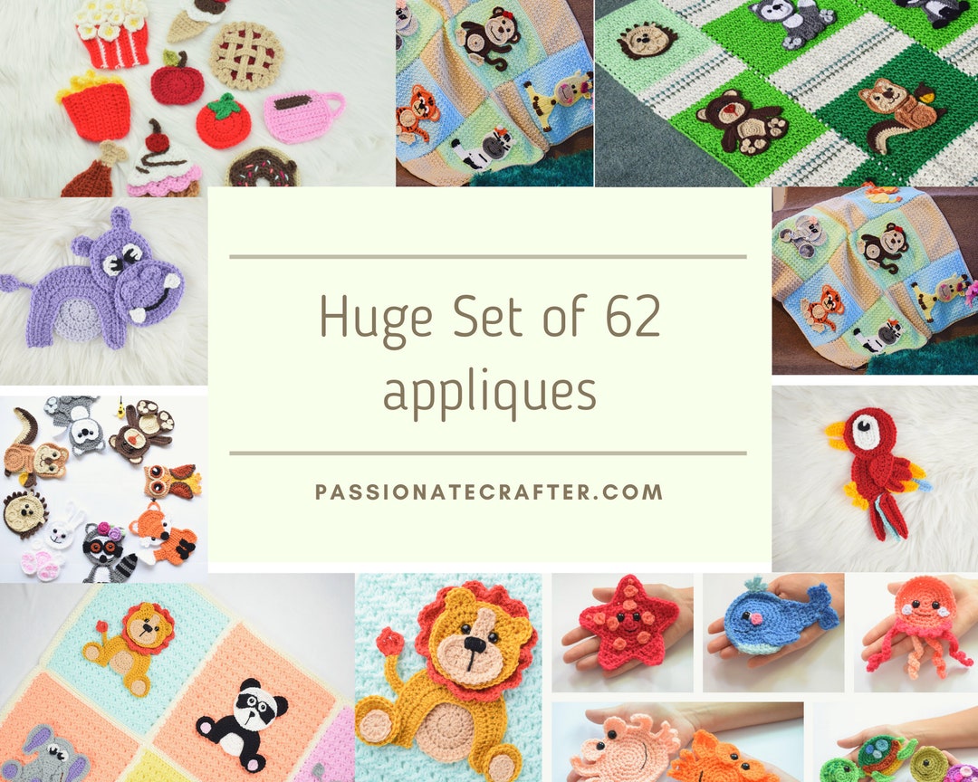 Crochet Pattern Set of 62 Crochet Animal Appliques- Jungle Animals ...