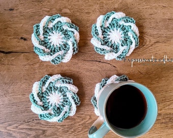 Crochet pattern- Crochet Flower Coaster Pattern- Crochet Christmas Coasters