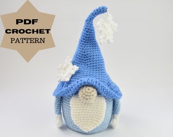 Crochet winter gnome PATTERN- crochet snowflake gnome- PDF pattern- Crochet gnome home decor