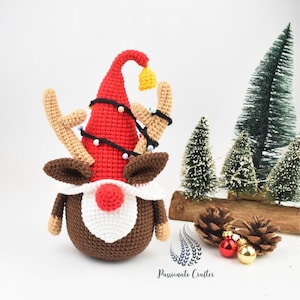 Crochet Christmas Gnome Pattern- Rudolph the Reindeer gnome pattern- Crochet gnome pattern