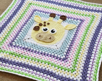 Crochet blanket pdf pattern- giraffe blanket- crochet gray square blanket pattern